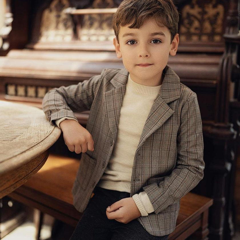 Woven Plaid Blazer Beige