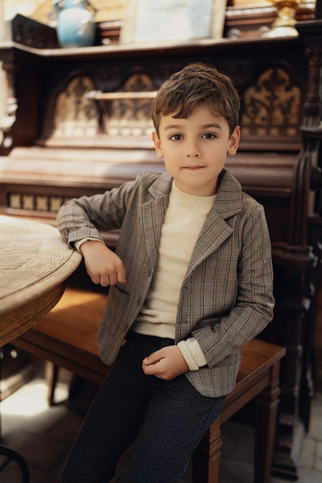 Woven Plaid Blazer Beige