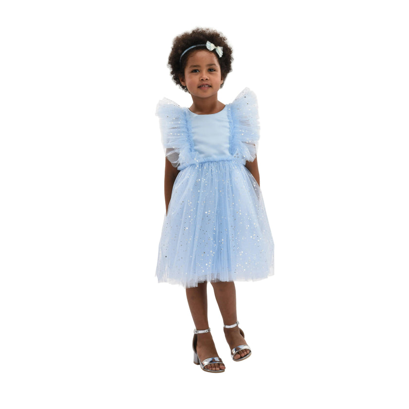 Light Blue Party Dress with Glitter Stars