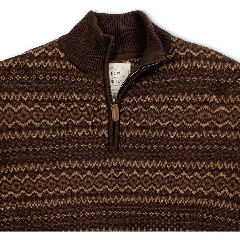 Men's Organic Half Zip Intarsia Pullover Sweater, Brown