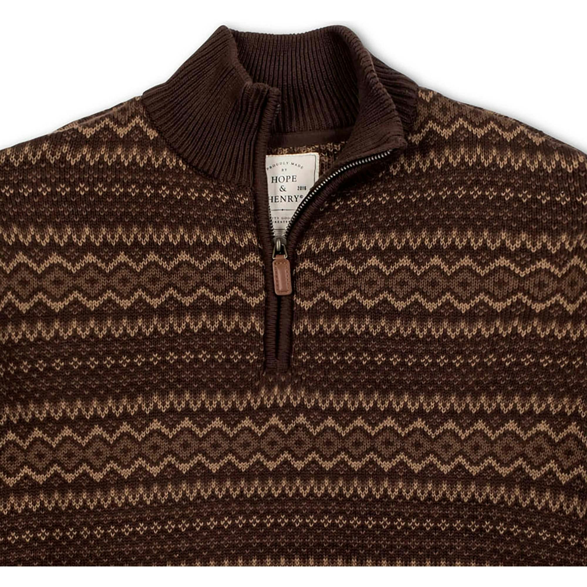Men's Organic Half Zip Intarsia Pullover Sweater, Brown