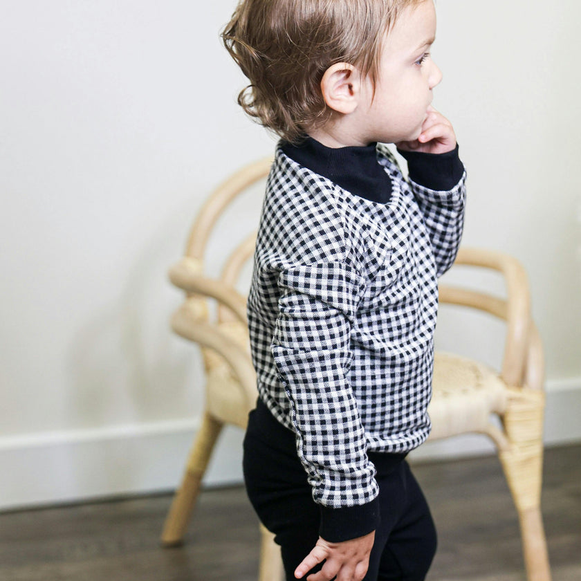 Kids Unisex Soft Gingham Neck Sweatshirt & Legging Set