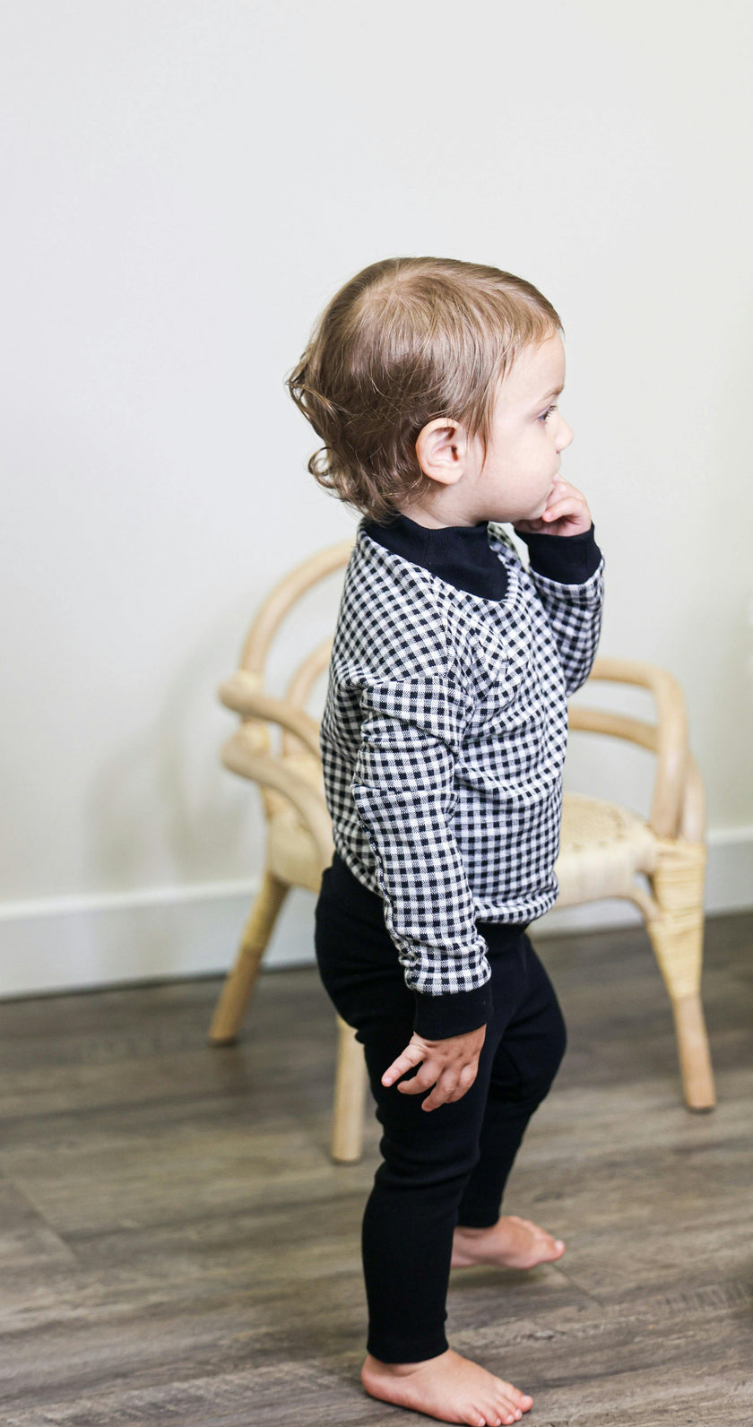 Kids Unisex Soft Gingham Neck Sweatshirt & Legging Set