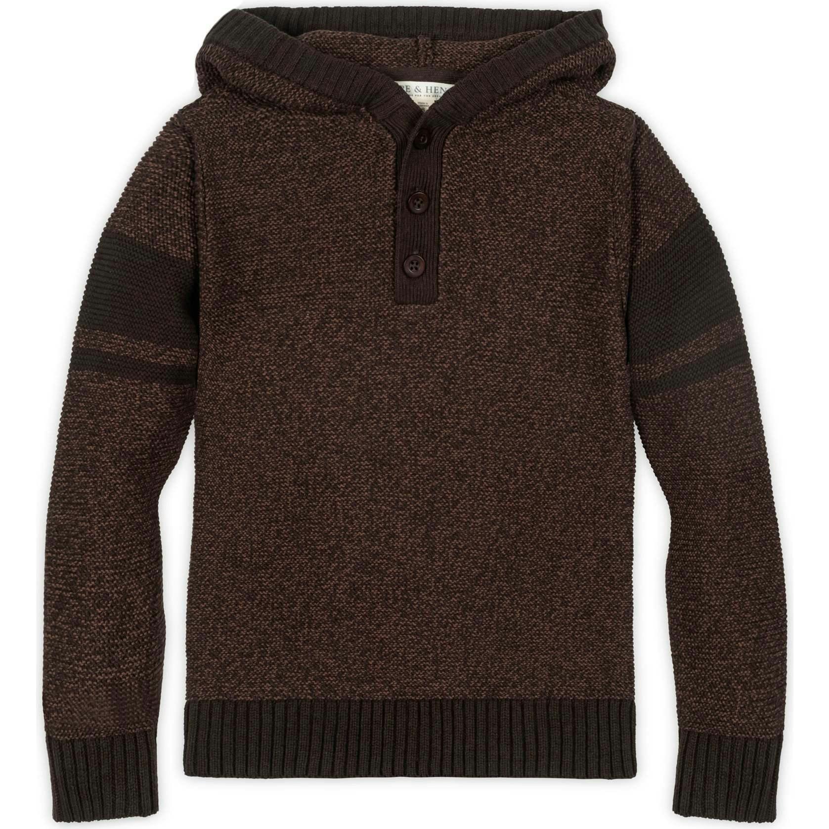 Organic Long Sleeve Hooded Henley Sweater, Brown