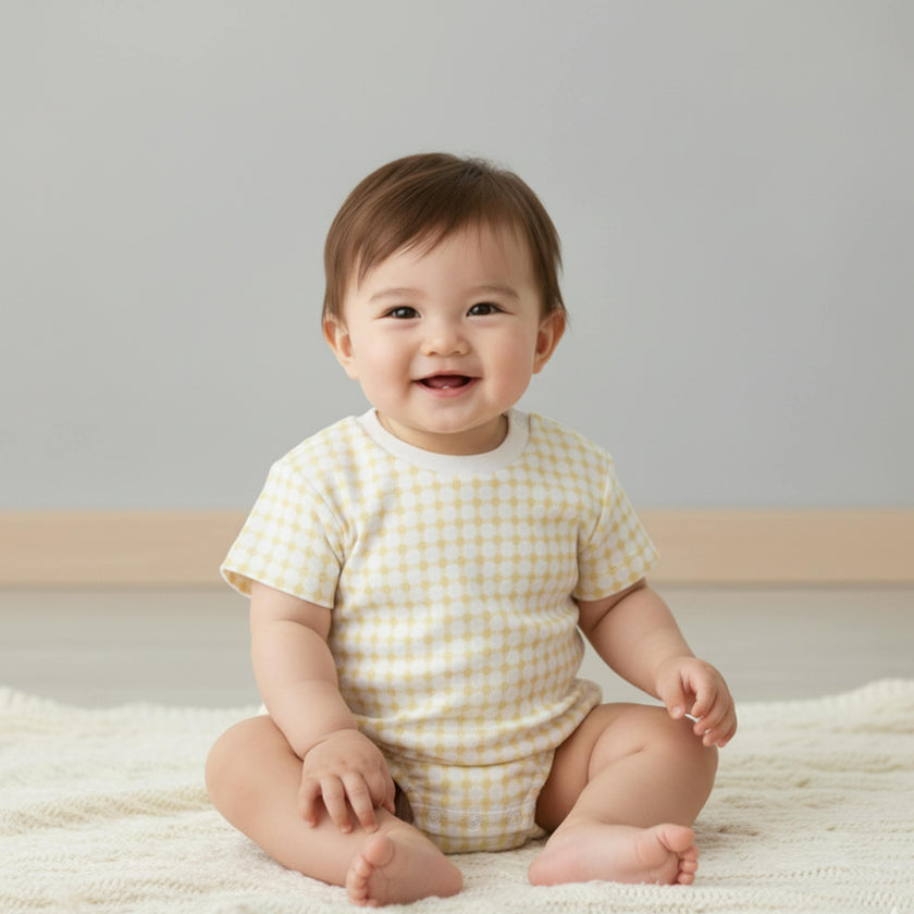 Organic Short Sleeve Bubble Romper - Dotty Gingham