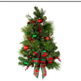 Pre-Lit Red And Green Wall Tree With Bow