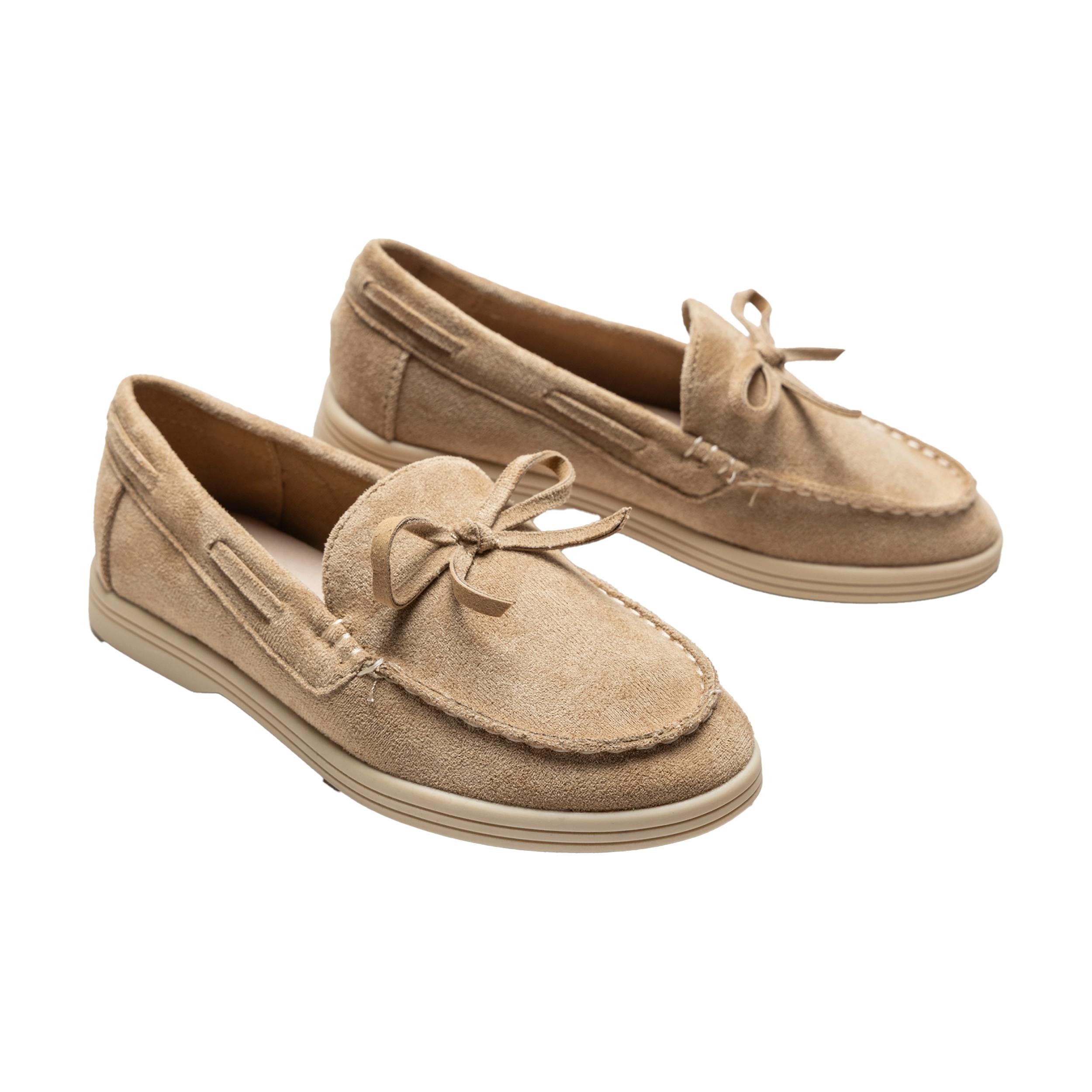 Beige Suede Formal Laced Loafers