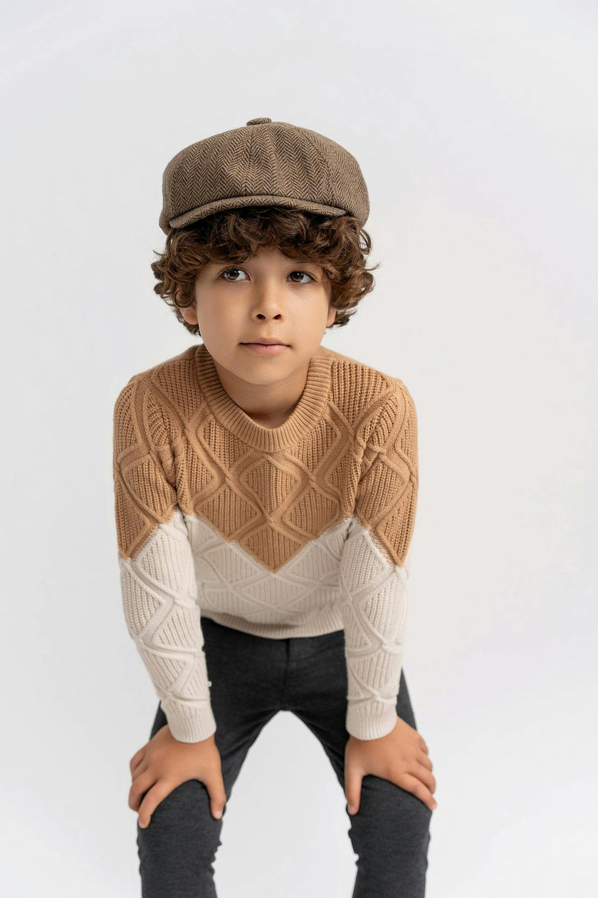 Diamond Knit Textured Long Sleeve Sweater