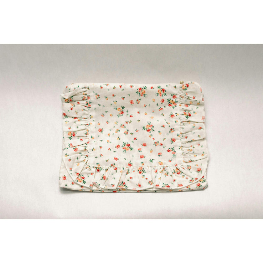 Clementine Bloom Timeless Floral Ruffle Zipper Pouch