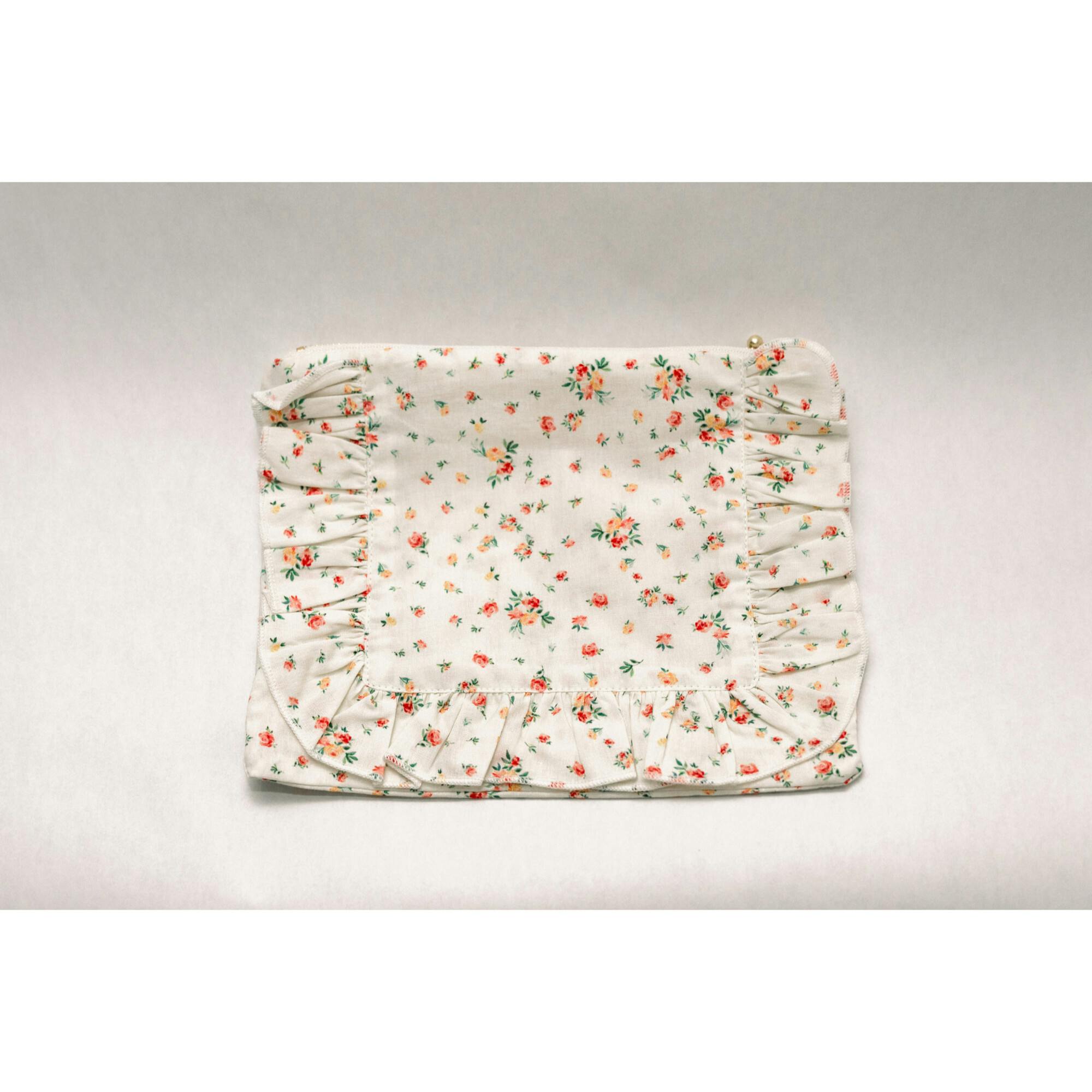 Clementine Bloom Timeless Floral Ruffle Zipper Pouch