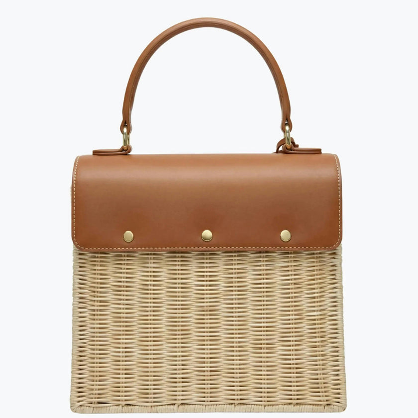 Medium Insulated Hand-Woven Wicker Lunchbox, Natural & Brown