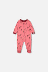 Organic Cotton One Piece Pajama Pink Christmas Stocking Print