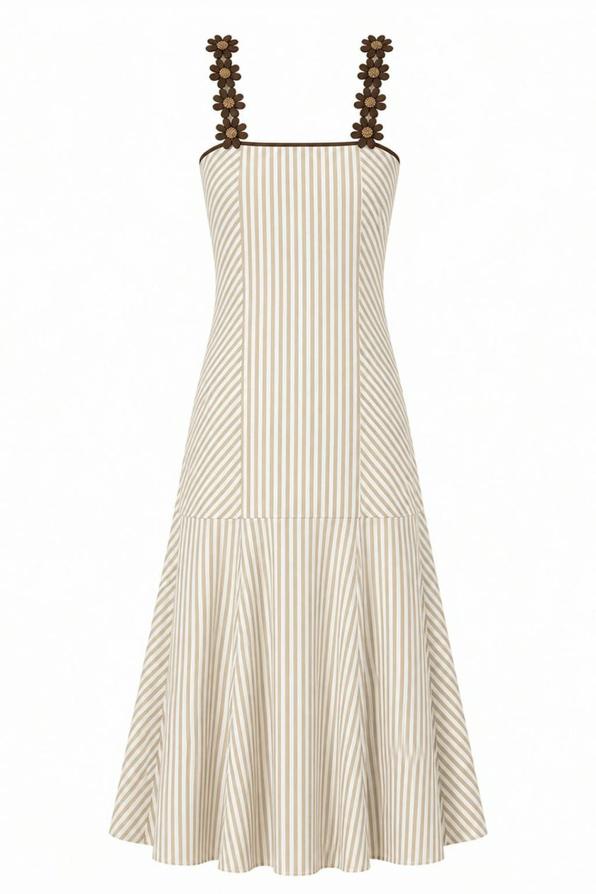 Highland Sand Stripe Floral Midi Dress