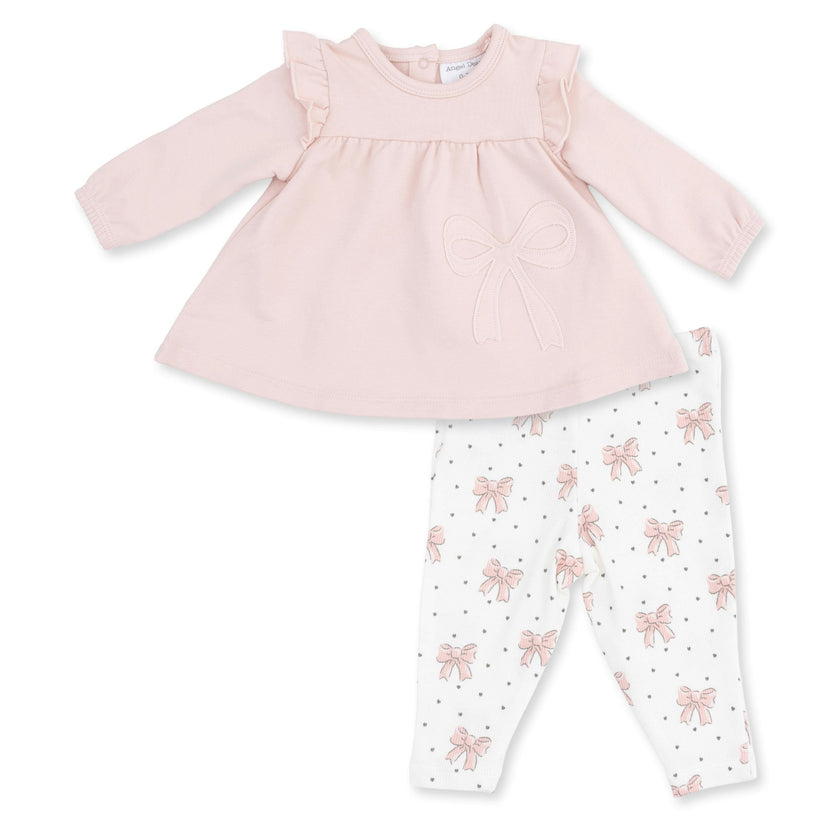 Veiled Pink Bows - Long Sleeve Sweatshirt with Ruffles and Leggings