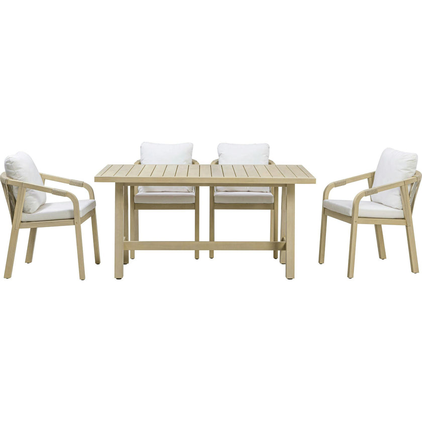 Teamson Home Spacious Table & Seats with Thick Cushions Outdoor Dining Set- Eucalyptus Wood
