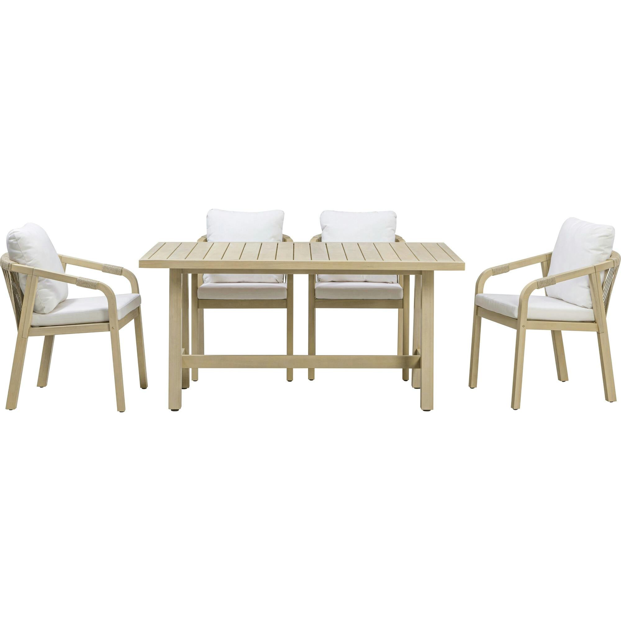 Teamson Home Spacious Table & Seats with Thick Cushions Outdoor Dining Set- Eucalyptus Wood