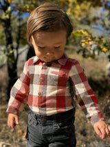 JASPER Rust/Cream Large plaid Woven Onesie
