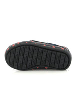Smooth Leather Moccasin Boots, Black with Red Hearts Print