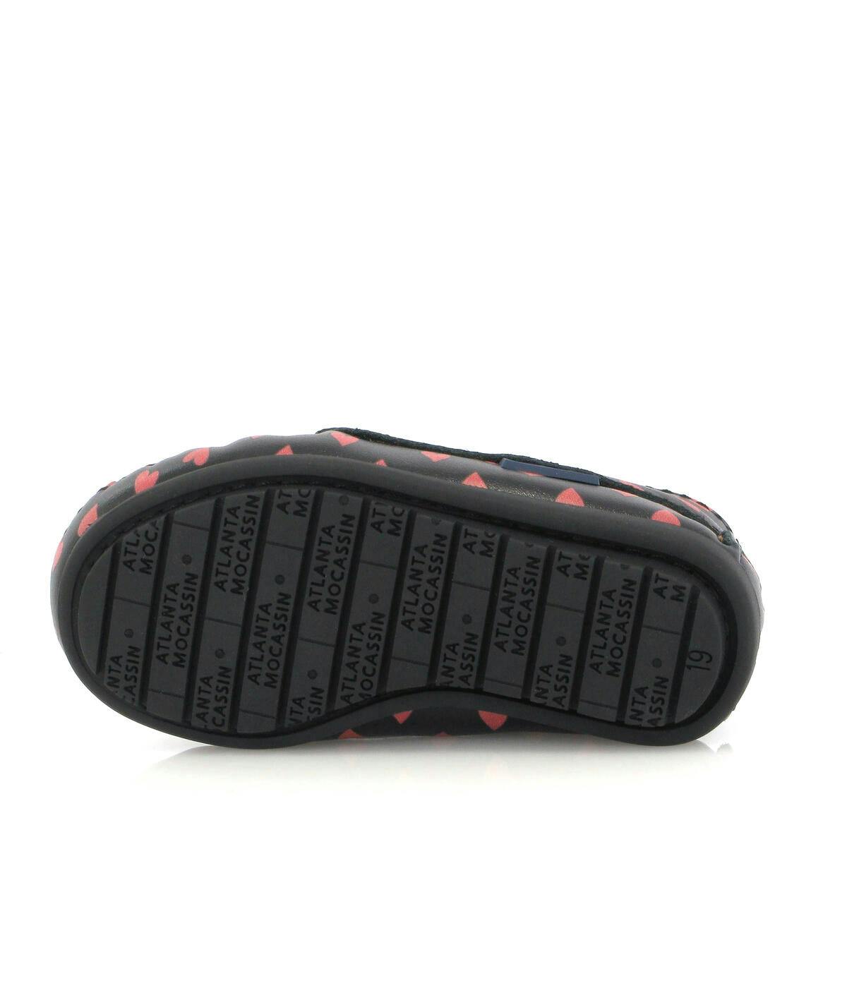 Smooth Leather Moccasin Boots, Black with Red Hearts Print