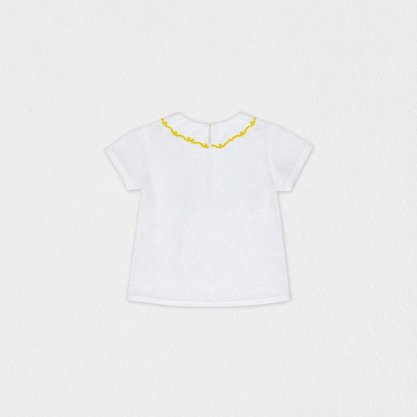 Betina Baby Blouse Short Sleeve, White Flower Embroidery