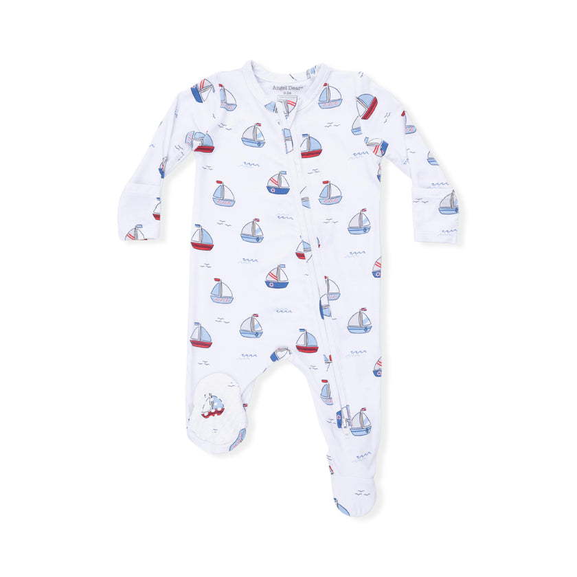 Bubbly Sailboats Blue - 2 Way Zipper Footie