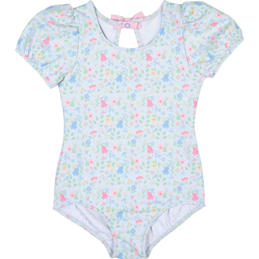 Floral Print Swimsuit with Puff Sleeves