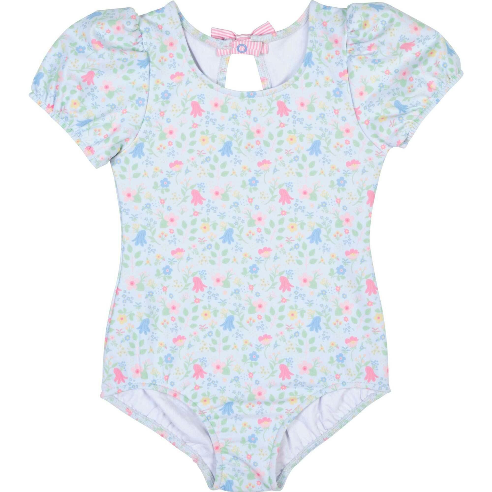 Floral Print Swimsuit with Puff Sleeves