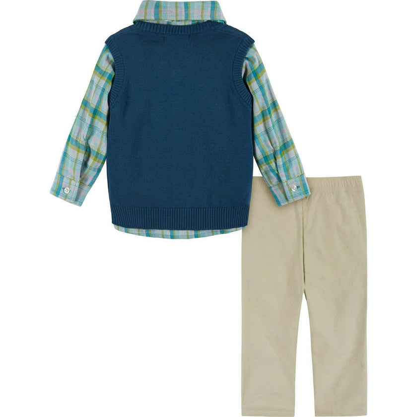 Infant Boys 4-Piece Vest Set | Navy & Khaki Plaid