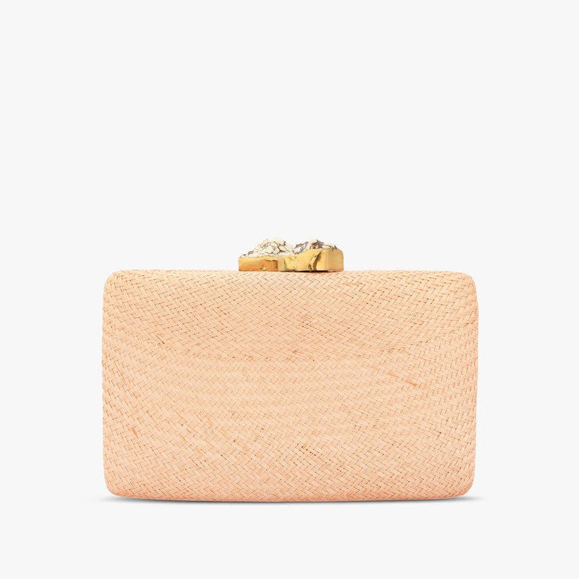 Women's Jen Woven Straw Clutch With White Stones, Toast