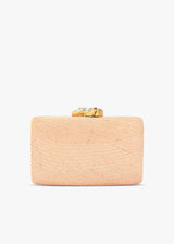 Women's Jen Woven Straw Clutch With White Stones, Toast
