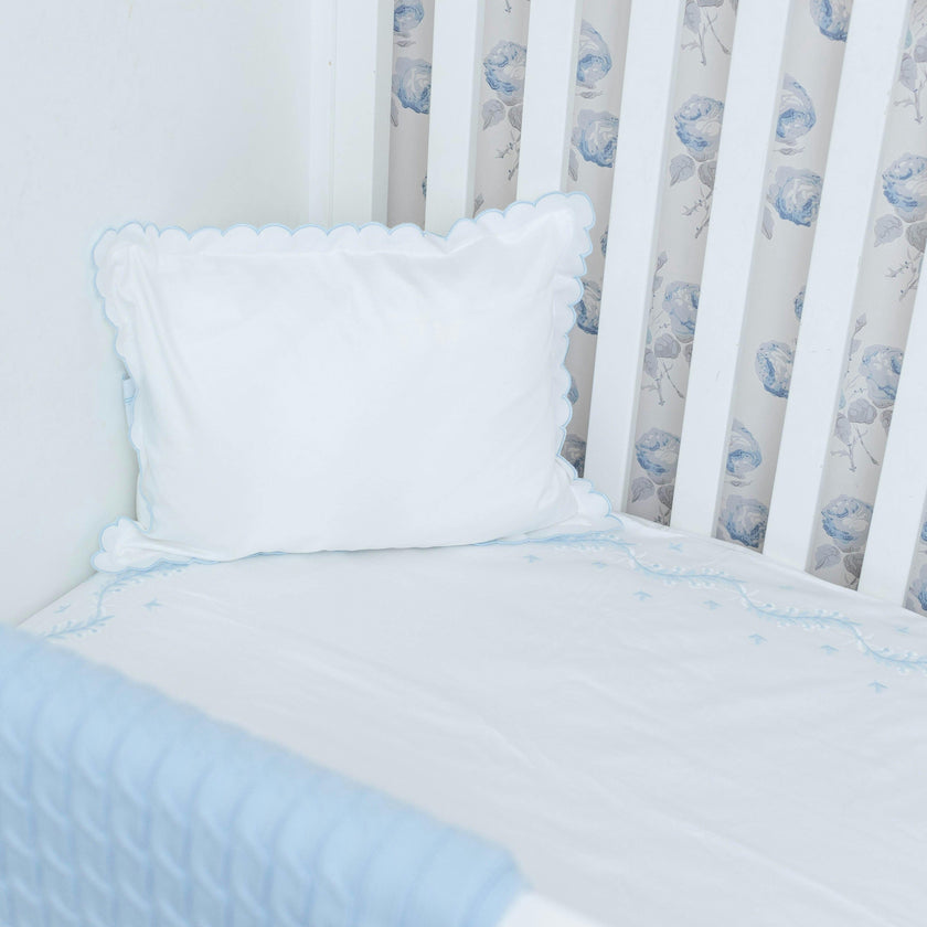 Embroidered Crib Sheet - Sky