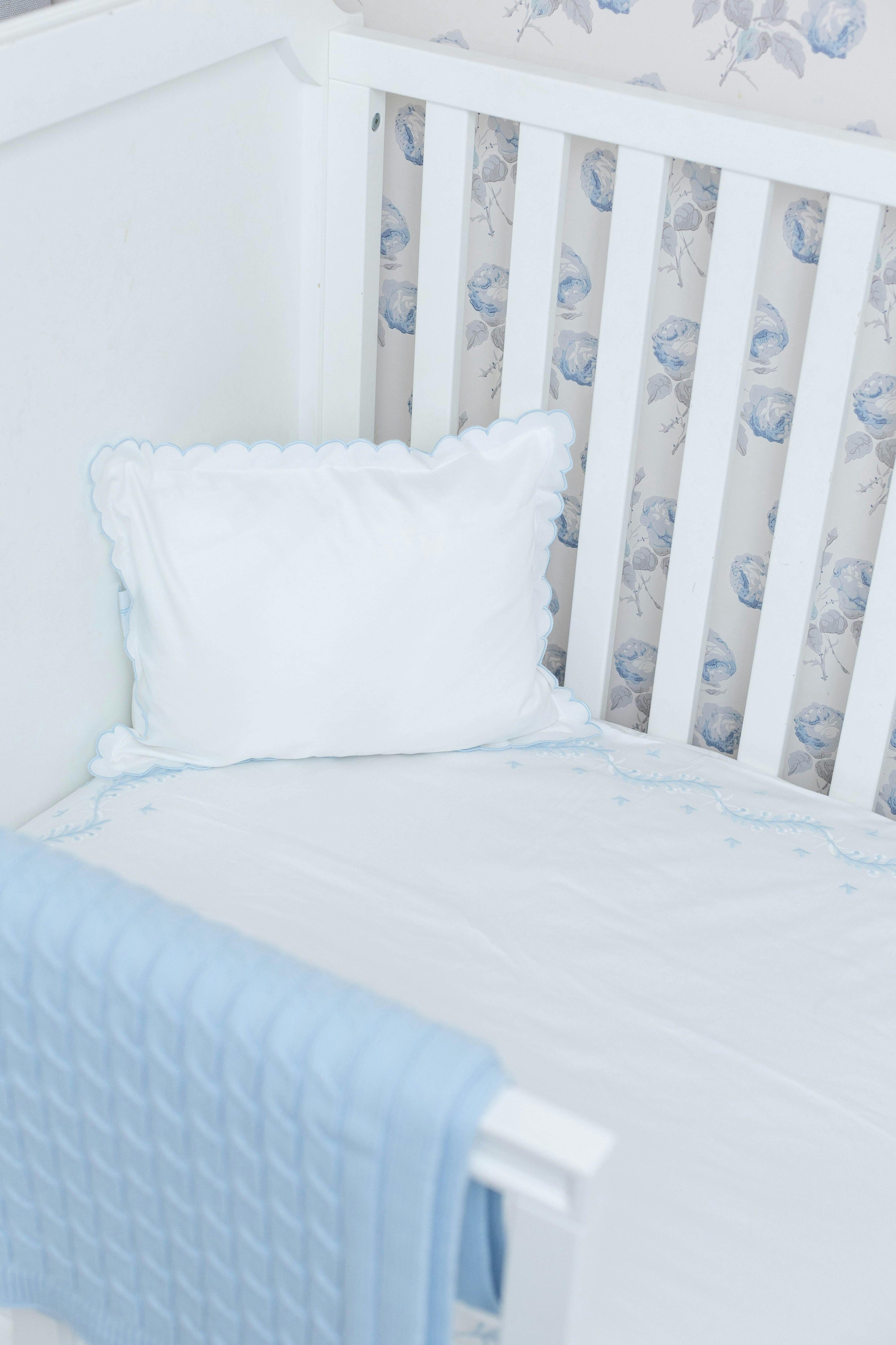 Embroidered Crib Sheet - Sky