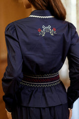 Bluebell Top in Sapphire Rosette Embroidery