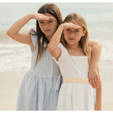 Ruffle Sleeve Linen Dress with Peter Pan Collar, Blue
