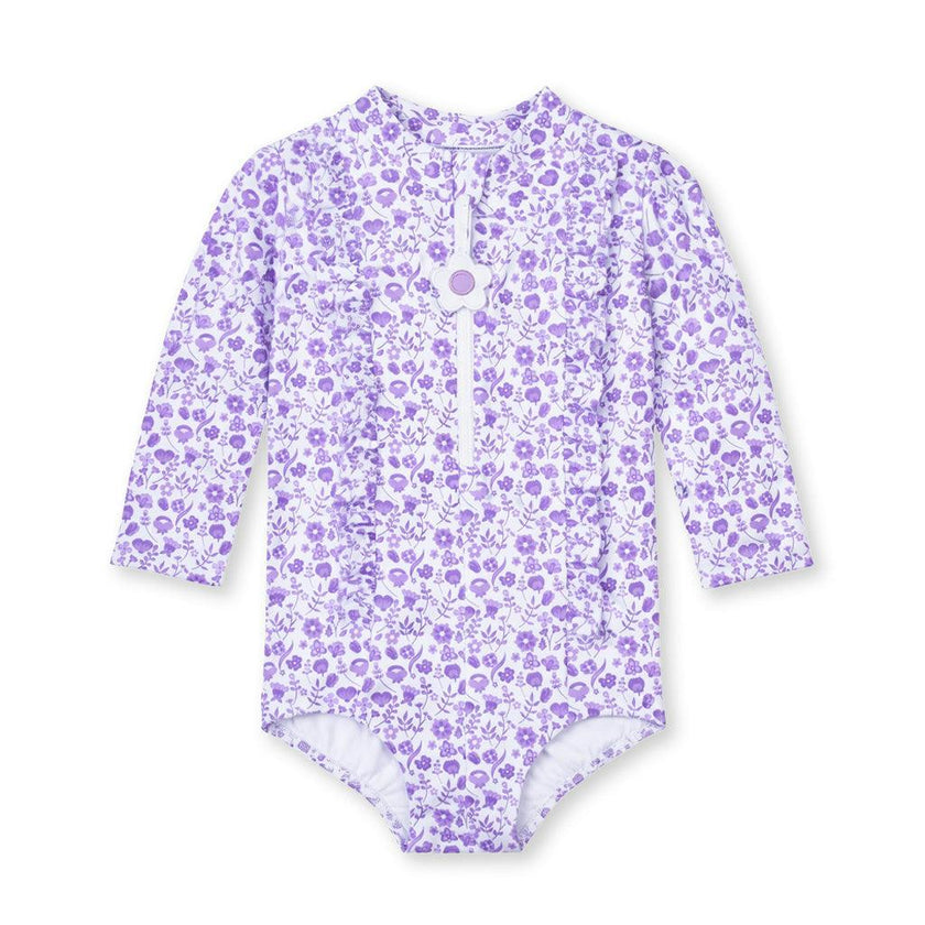 Floral Print One Piece Rashguard with Ruffles