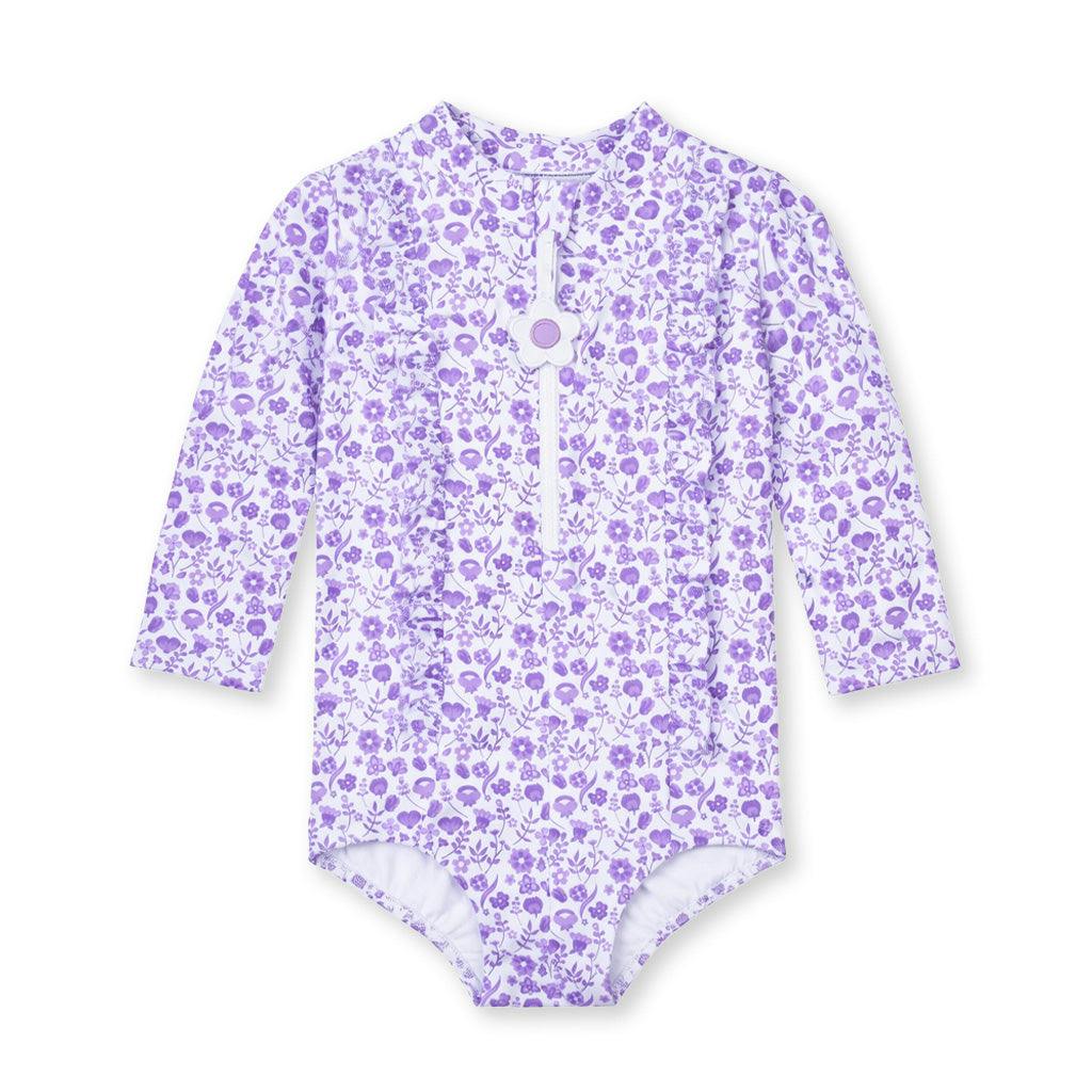 Floral Print One Piece Rashguard with Ruffles