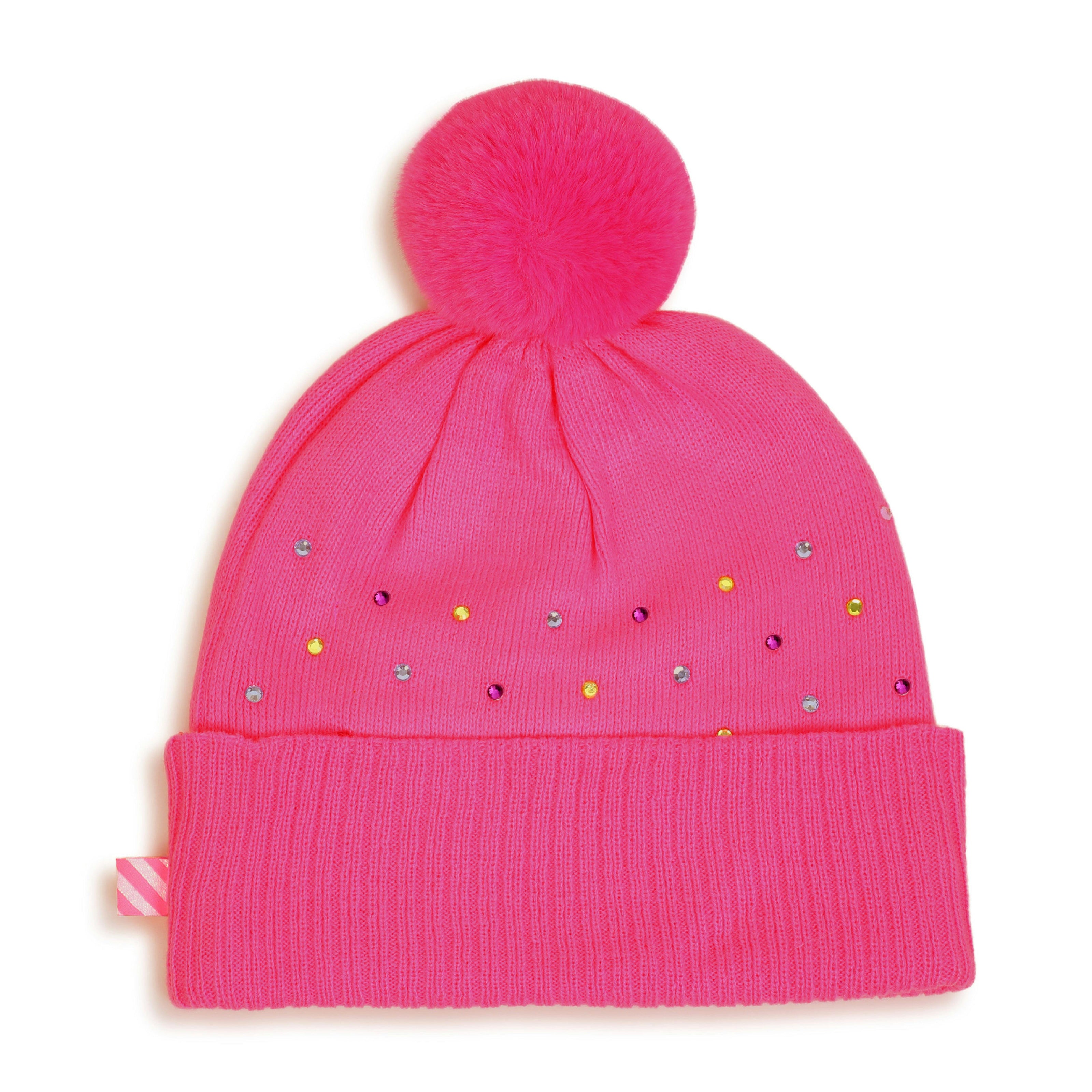 Pink Rhinestone Pom Pom Beanie