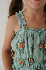 Girls Ruffle Strap Shorts Romper in Medallion Boho
