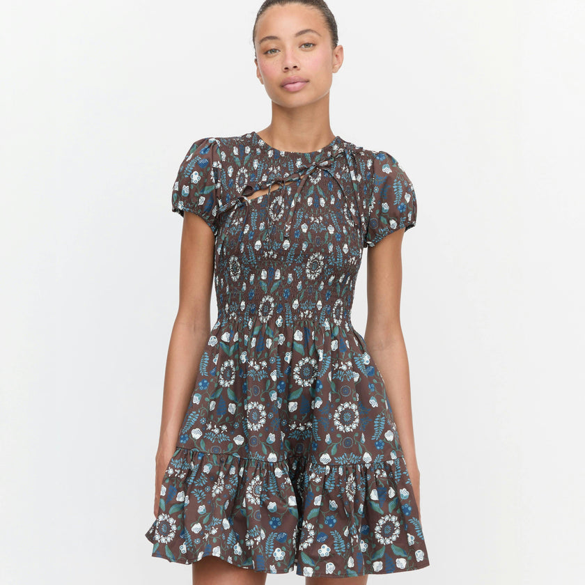 The Gia Mini Nap Dress - Chocolate Swedish Floral