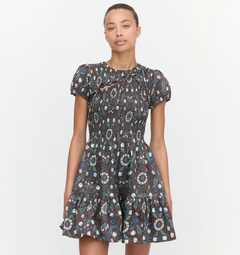 The Gia Mini Nap Dress - Chocolate Swedish Floral