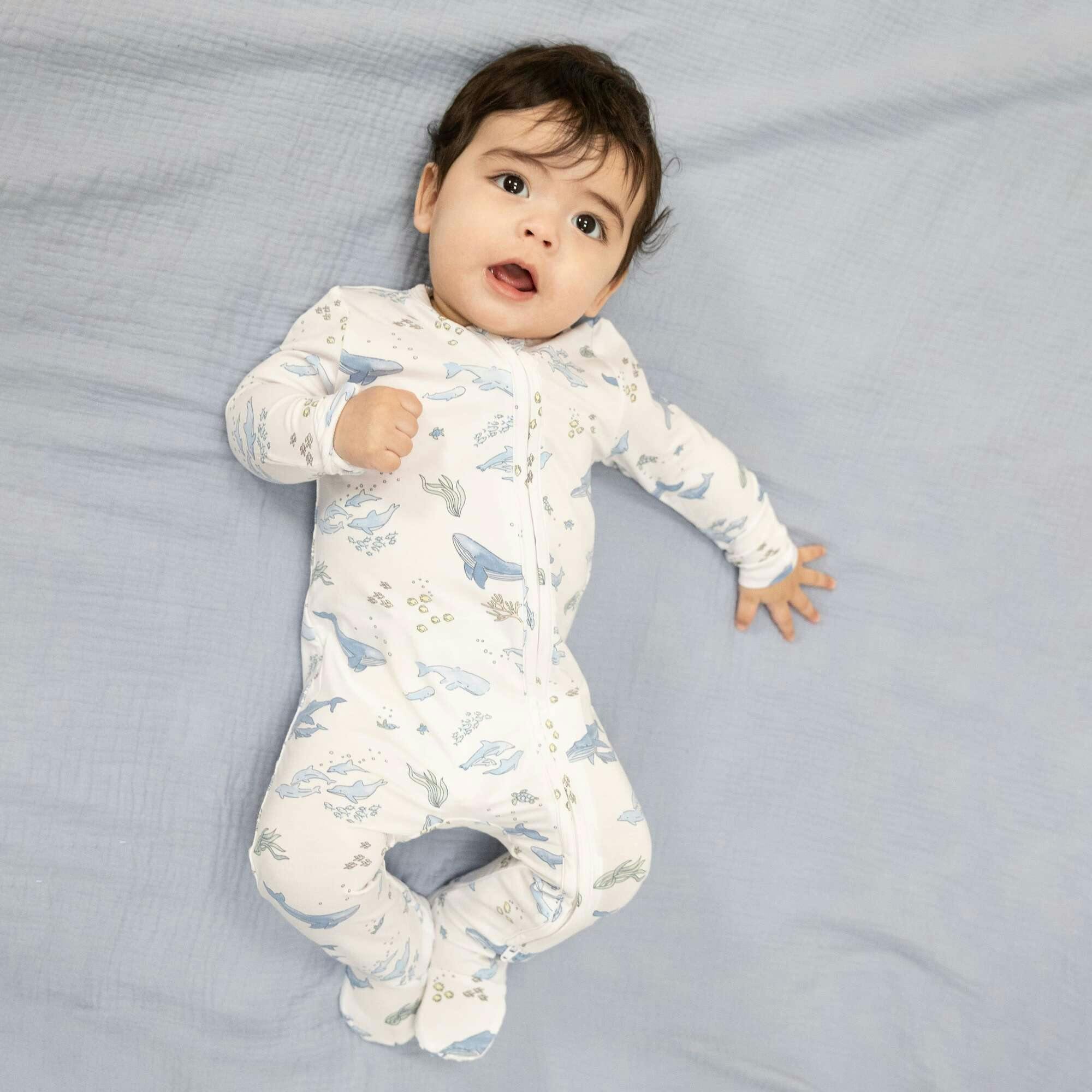 Watercolor Blue Whales - 2 Way Zipper Footie