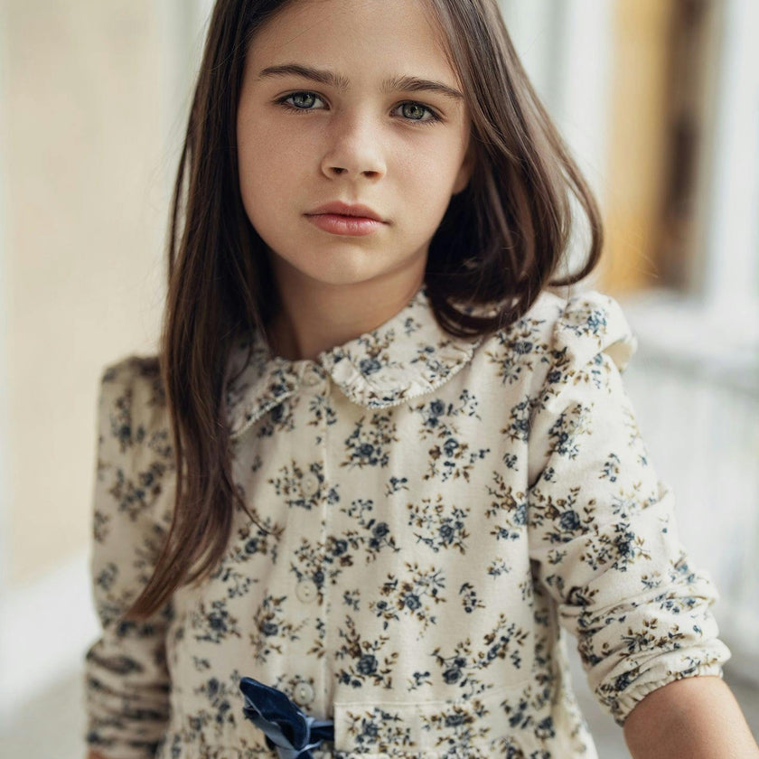 Flower Print Lace Dress Cream