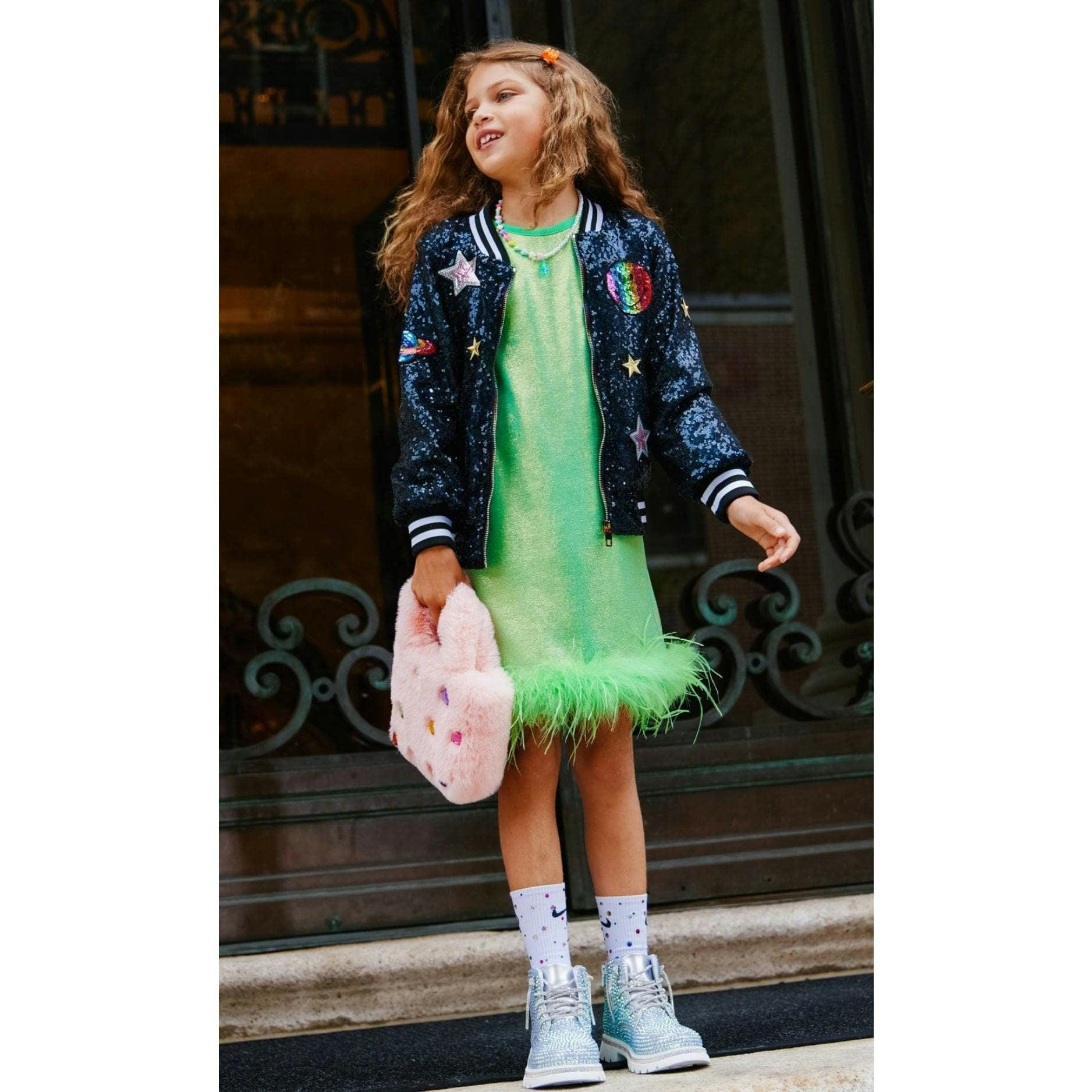 Shimmering Metallic Feather Dress Hot Pink