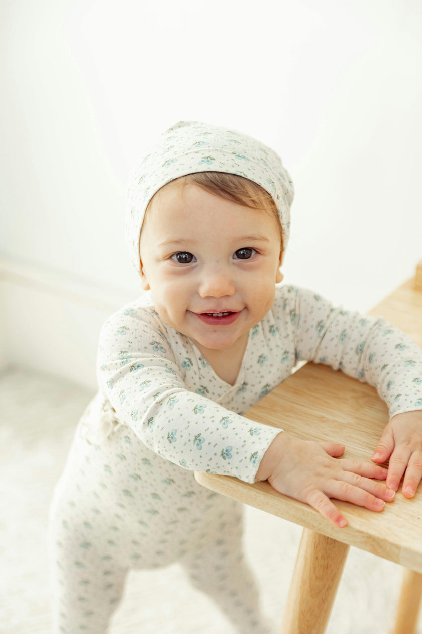 Fruit Print Ribbed Snap Front Romper and Hat Two Piece Set