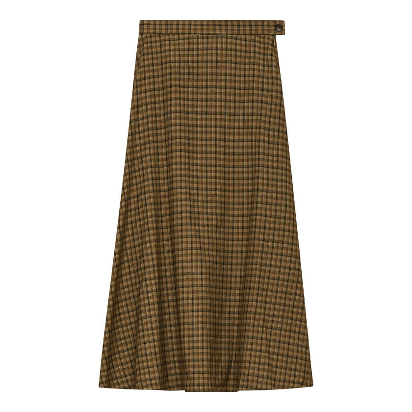 Plaid Fly Front Midi Skirt