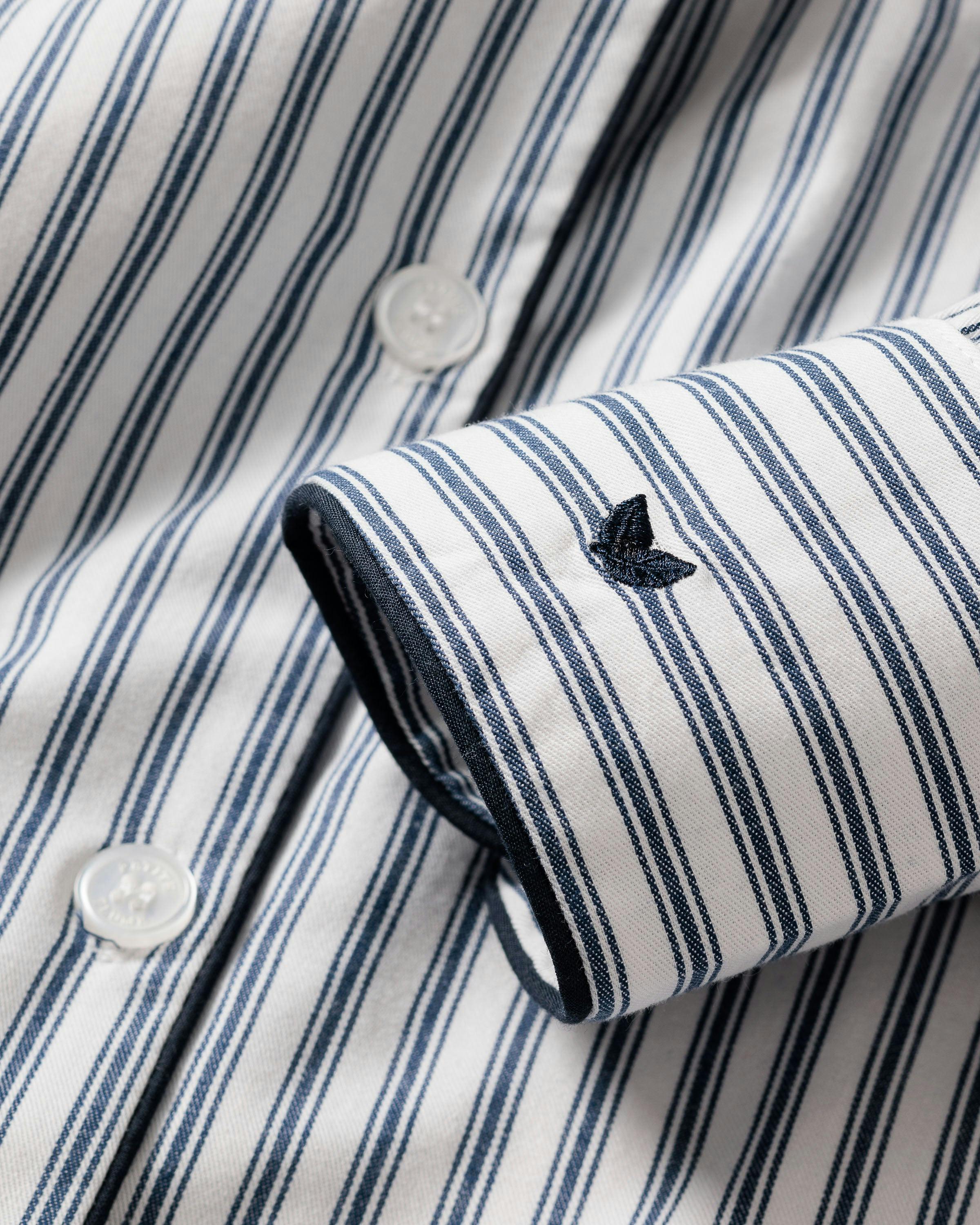 Women's Twill Pajama Long Sleeve Short Set in Navy French Ticking