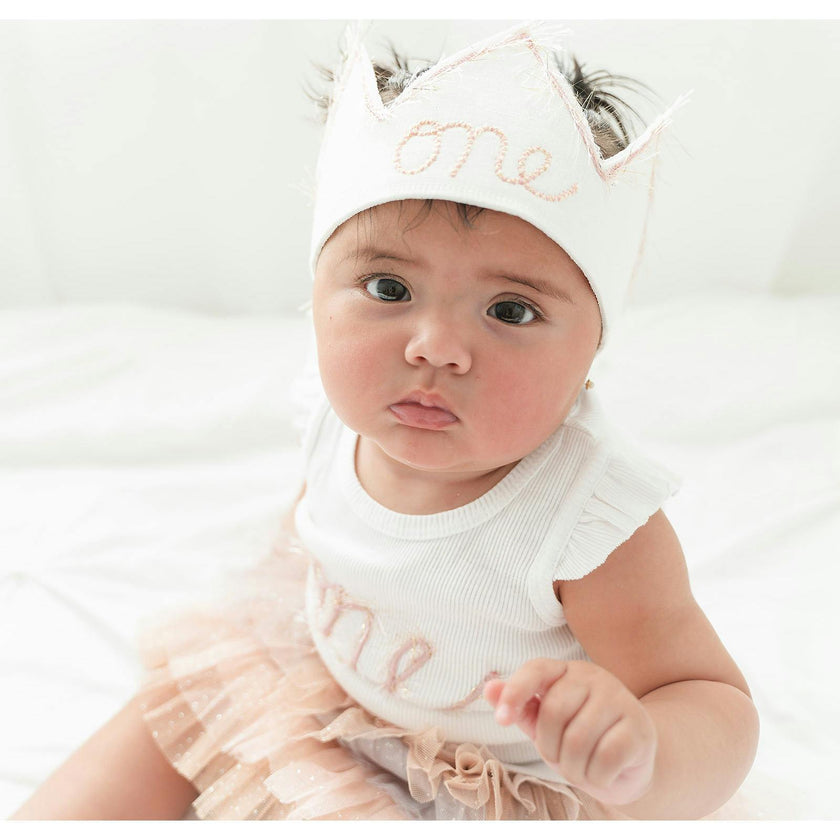 "One" Linen Crown With Eyelash Trim