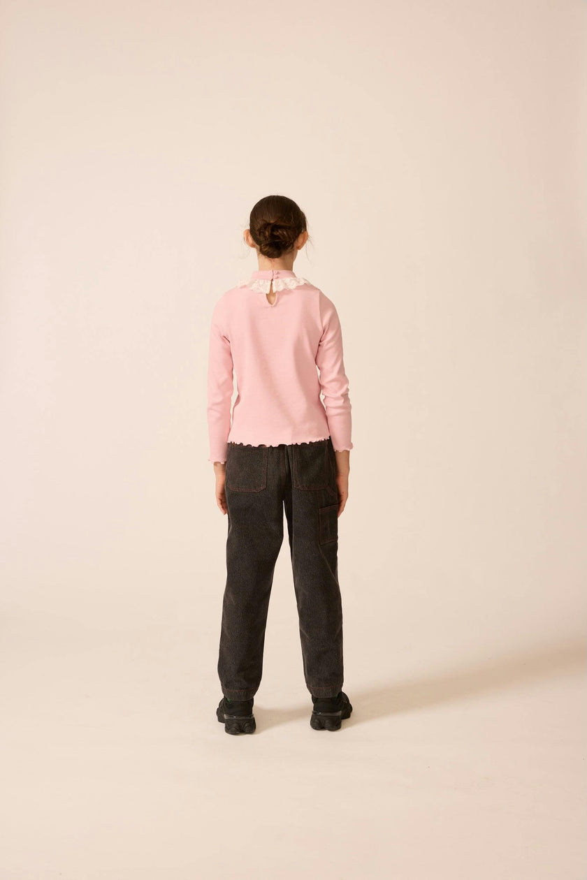 Ribbed Mock Neck with Lace Collar in Rhapsody Rose