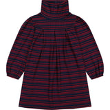 Suzy Striped Box Pleat Pull Over Turtleneck Dress, Navy