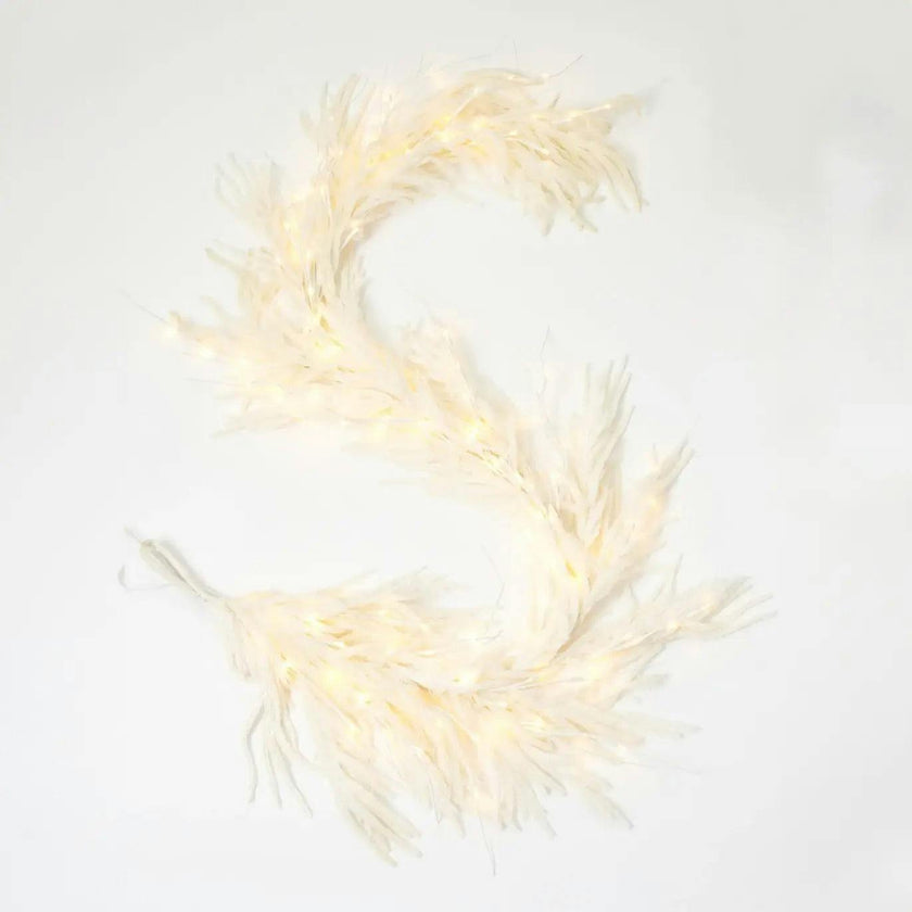 All Aglow - Pre-Lit White Norfolk Pine Christmas Mantel Garland Winter Table Runner